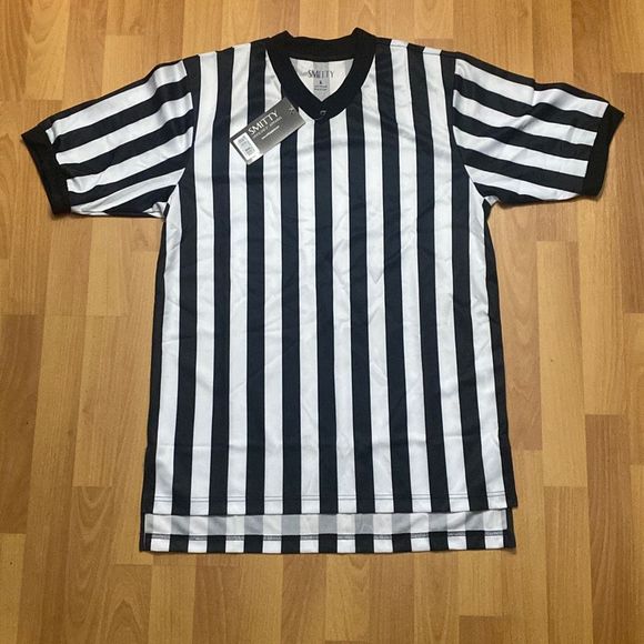 SMITTY Black & White Stripe Football Officials Short Sleeve Shirt Men Large NWT - Picture 1 of 7